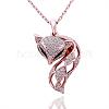 Trendy Real Rose Gold Plated Eco-Friendly Tin Alloy Czech Rhinestone Fox Pendant Necklaces For Women NJEW-BB13845-1