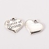 Antique Silver Tone Tibetan Style Heart with Sister of Groom Rhinestone Charms TIBEP-N005-08E-1