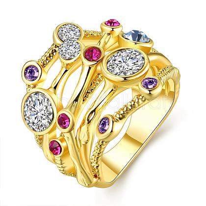 Romantic Real 18K Gold Plated Tin Alloy Czech Rhinestone Wide Band Finger Ring RJEW-BB00991-02-1