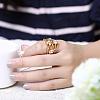 Romantic Real 18K Gold Plated Tin Alloy Czech Rhinestone Wide Band Finger Ring RJEW-BB00991-02-5