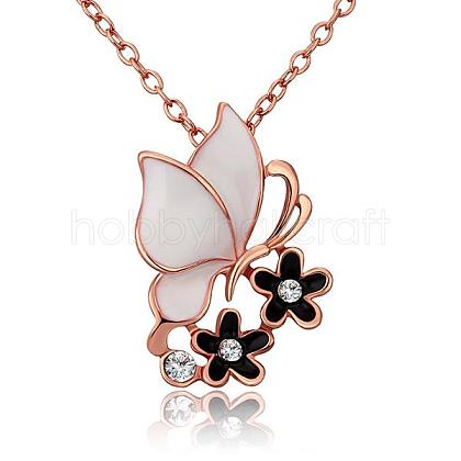 Elegant Real Rose Gold Plated Eco-Friendly Tin Alloy Czech Rhinestone Butterfly Necklaces For Women NJEW-BB13972-03-1