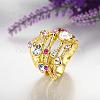 Romantic Real 18K Gold Plated Tin Alloy Czech Rhinestone Wide Band Finger Ring RJEW-BB00991-02-3